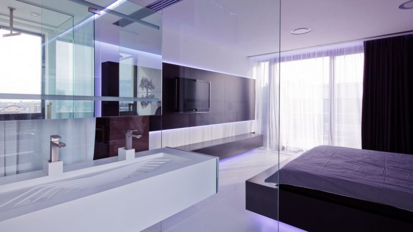 Modern White Double Basin Design with Large Mirror