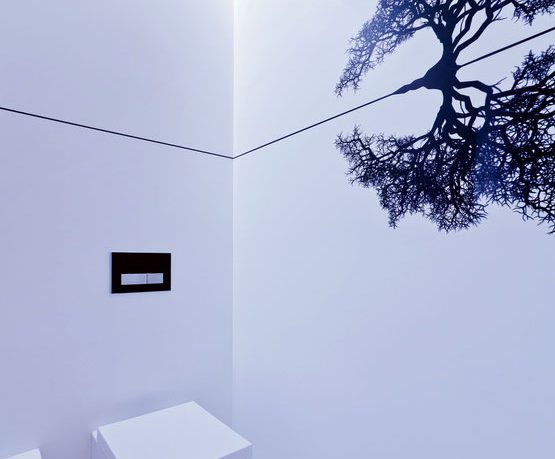 Modern White Square Toilet with Recessed Ceiling Light