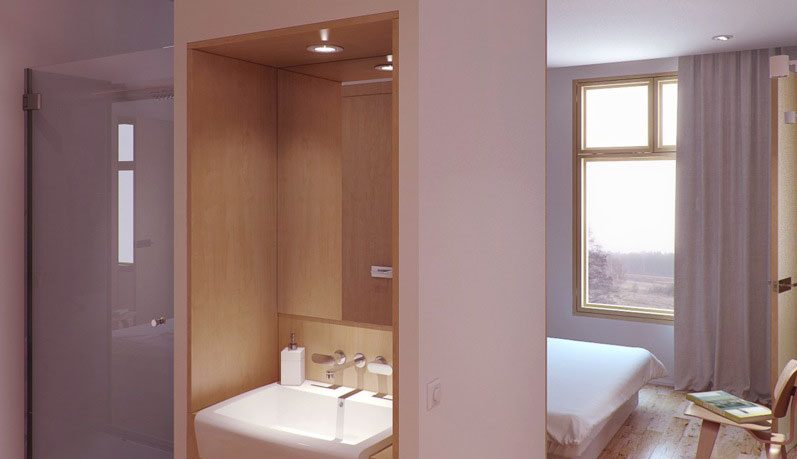 Shower with Cool Sink Design for Small Apartment
