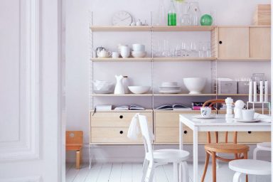 Simple White Dining Room with Beech Wood Units