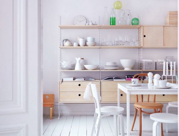 Simple White Dining Room with Beech Wood Units