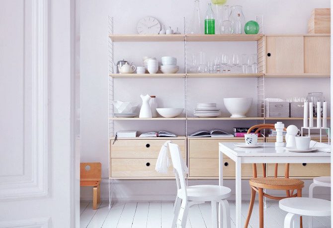 Simple White Dining Room with Beech Wood Units