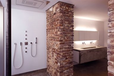 White wall and Brick Bathroom Scheme