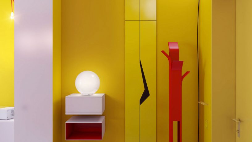 Yellow Hallway with Red Storage