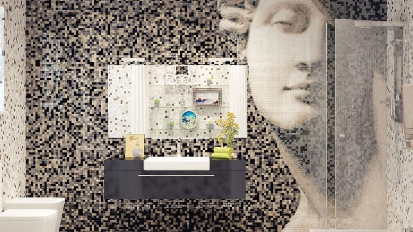Contemporary Mosaic Tile Bathroom Feature Wall