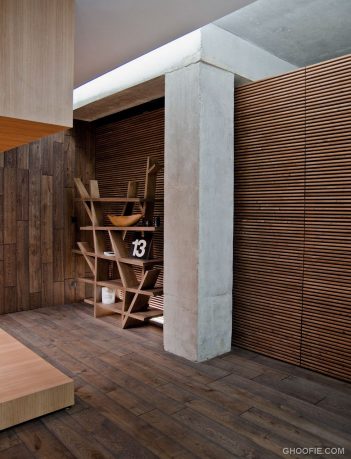 Contemporary Wood Cladding Flooring Living Room