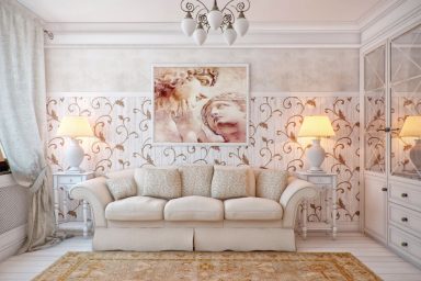 Cream Living Room with Swirl Floral Wall Decals
