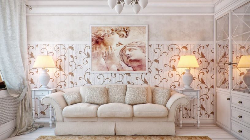 Cream Living Room with Swirl Floral Wall Decals