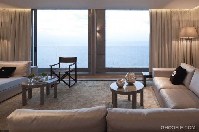 Minimalist Living Room Lounge with Large Glass Window