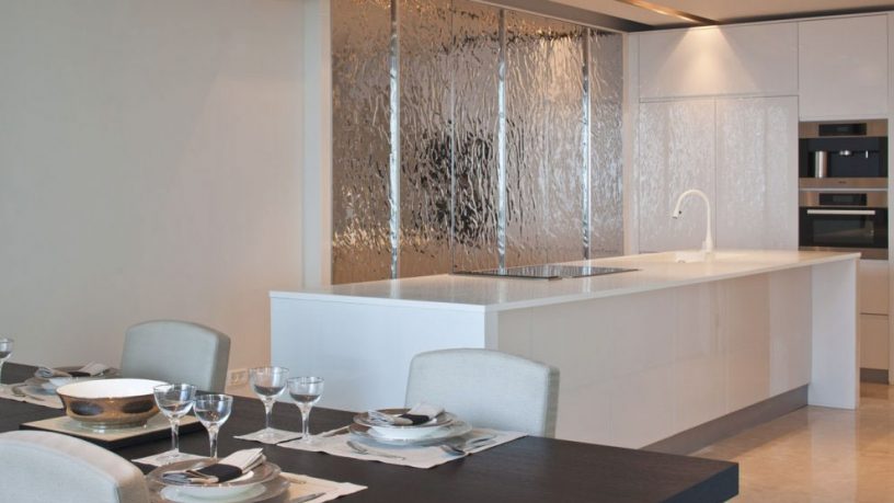 Minimalist Kitchen Island with Feature Wall