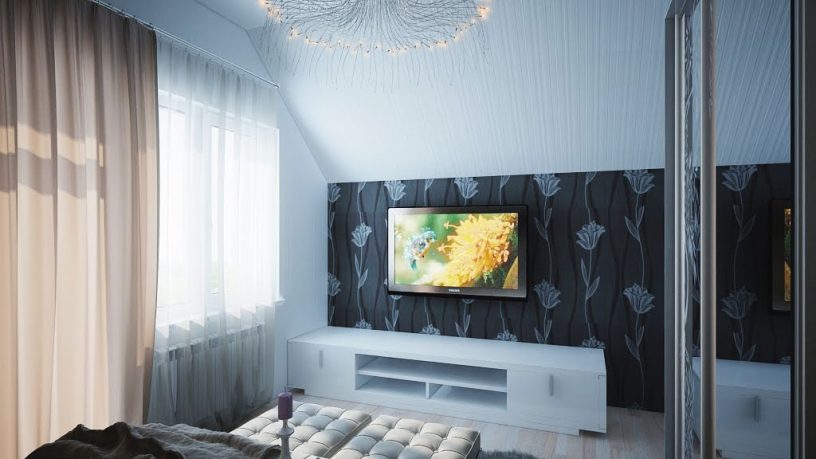 Modern Dark Bedroom with Flower Wall Decor Idea