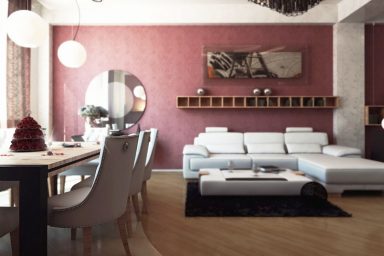 Contemporary Combined Living Room Diner with White Furniture