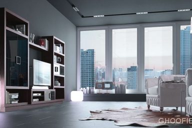 Modern Living Room Apartment with Cow Rug Ideas