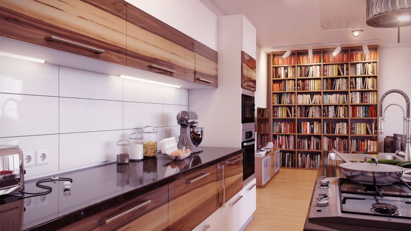 Modern White Backsplash Wooden Units Kitchen