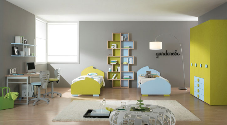 Blue and Green Bed for Brother with Study Desk