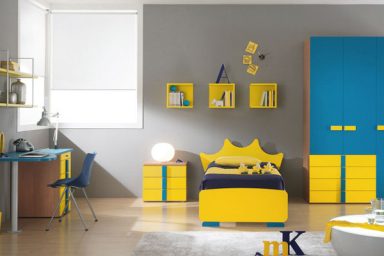 Blue and Yellow Modern Minimalist Bedroom for Kids