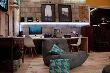 Exciting Home Office with Multimedia Library Design Ideas