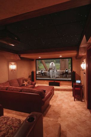 Family Media Room Design with Awesome Ceiling