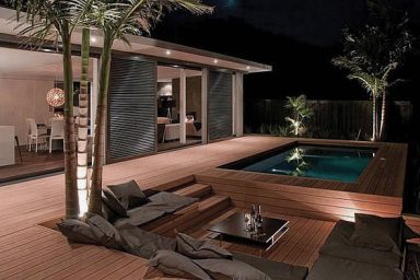 Fascinating Outdor Patio Design with Wooden Deck and Pool