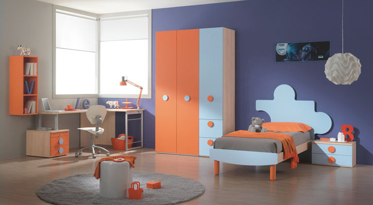 Modern Orange Blue Furniture Color Kids Bedroom