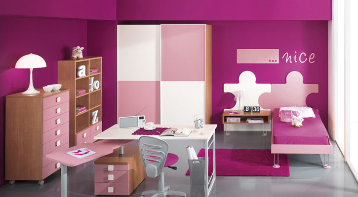 Pink Room for Girls with Puzzle Bed Shape