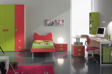 Pink and Green Cat Shape Bed for Girl
