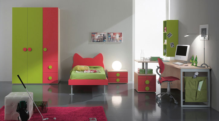 Pink and Green Cat Shape Bed for Girl