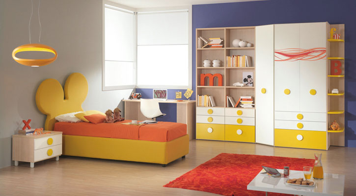 Yellow Orange Modern Mickey Mouse Bed for Kids