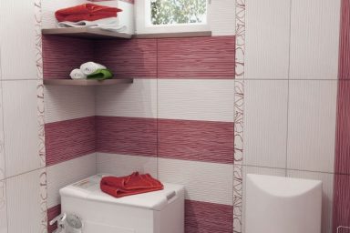 Contemporary Red White Stripe Bathroom Color