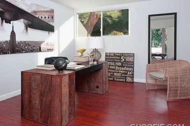 Elegant Home Office Design with Classy Desk and Rattan Chair