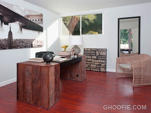 Elegant Home Office Design with Classy Desk and Rattan Chair
