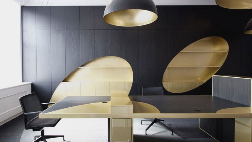 Gold Black Contrass Color Office Wood Furniture