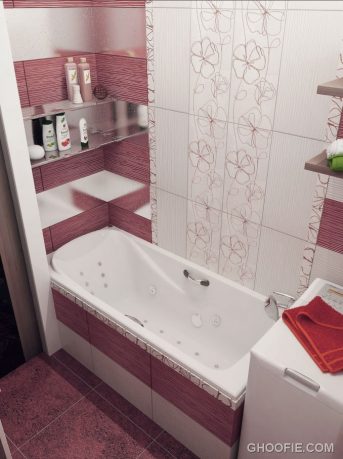 Modern Red White Floral Bathroom Tile Ideas