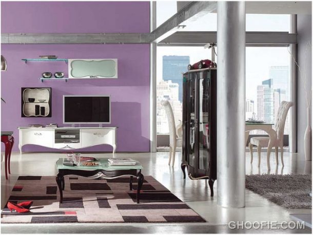 Fancy Purple Wall Living Room Interior Decor