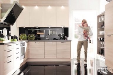 Brown White Kitchen with Black Floor Design