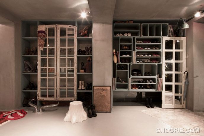 Contemporary Walk in Closet with Concrete Wall Design Ideas