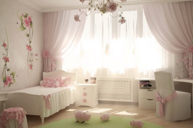 Lovely Pink Girls Bedroom with Flowers Decor