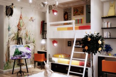 Luxury Kids Bedroom with Chandelier and Wall Decor