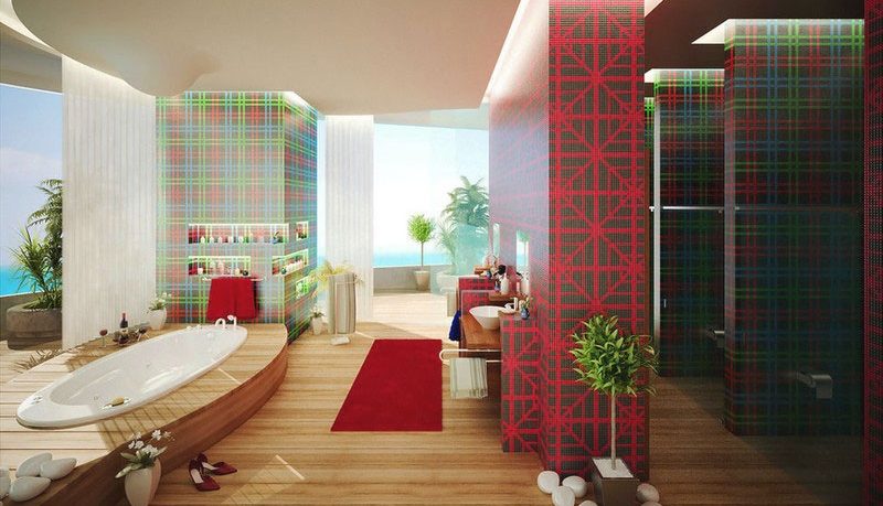 Amazing Bathroom Decor with Plaid and Graphic Print Walls