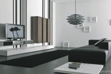 Black white Living Room with TV Wall Mount