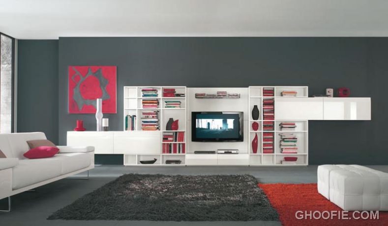 Modern Living Room with white TV Wall Mount Furniture