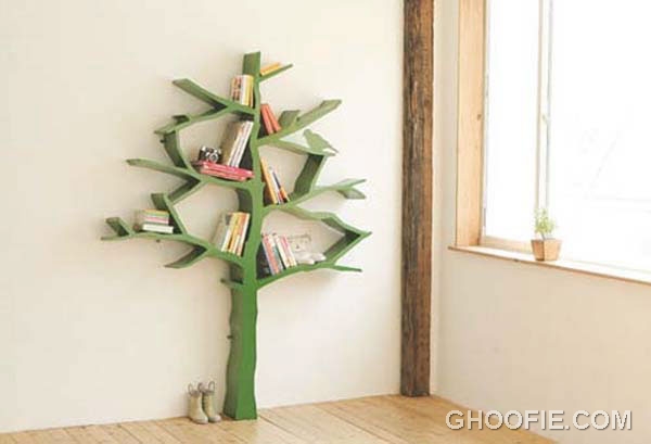 Tree Green Wooden Book Shelf Design
