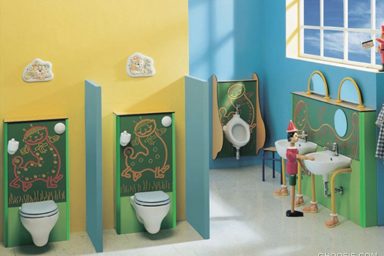 Calm Colors Retro Cute Kids Bathroom Design