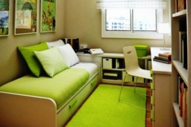 Cool green dorm room with green bed design