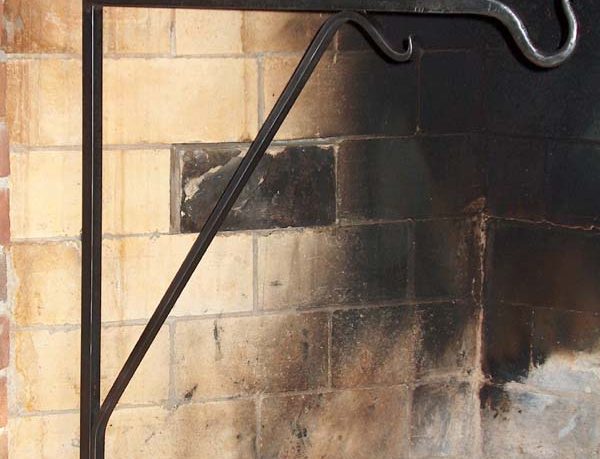 Classic Fireplace Exposed Brick Black Iron Cooking Fireplace Crane