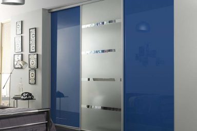 Modern blue bedroom sliding closet doors