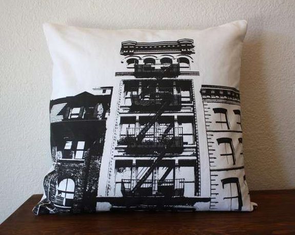 Black and white New York themed pillow