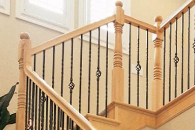 Iron and wood stairway railing