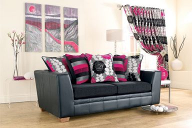 Leather sofa with pillows