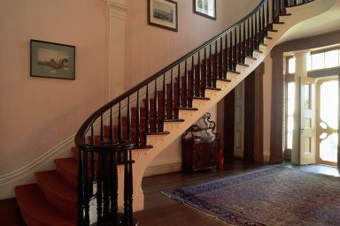 Simple black stairway railing